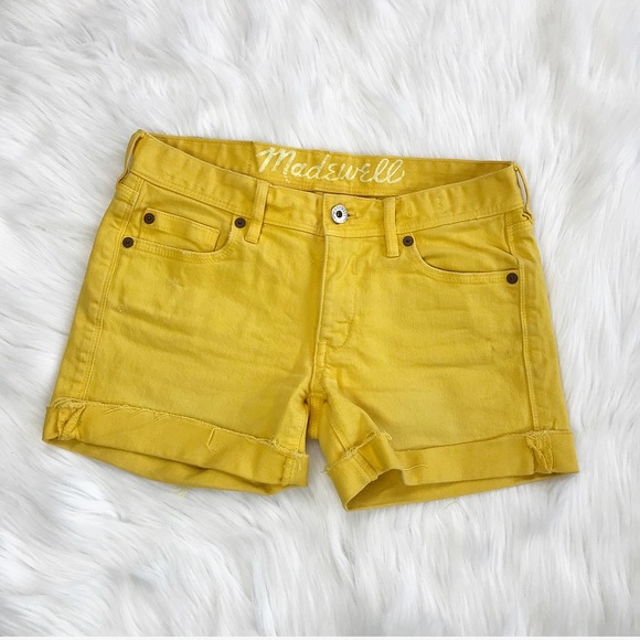 mustard denim shorts